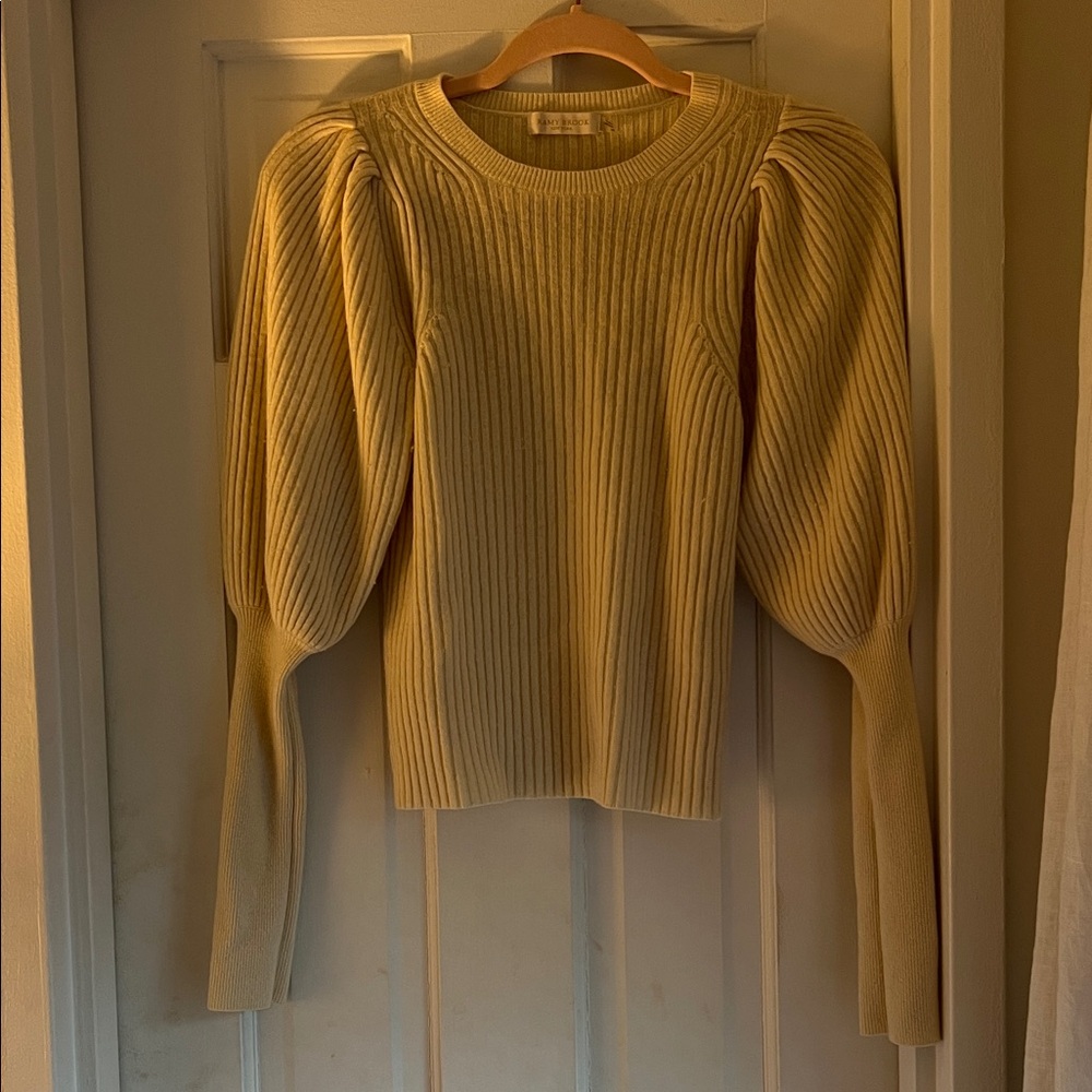Ramy Brook Ribbed Sweater with Puff Sleeves
